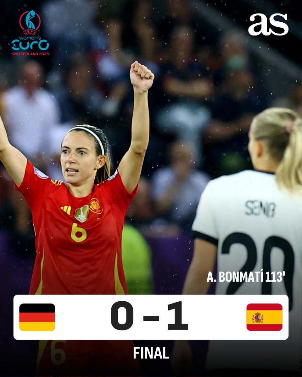 ¡ESPAÑA DEJA EN EL CAMINO A ALEMANIA Y ESTÁ EN LA FINAL DE LA EUROCOPA FEMENINA! ⚽️👏🇪🇸

Aitana Bonmatí manda a 'La Roja' a la Final ante Inglaterra. Habrá reedición de la Final del Mundial de 2023 🏆🔥

#WEURO2025