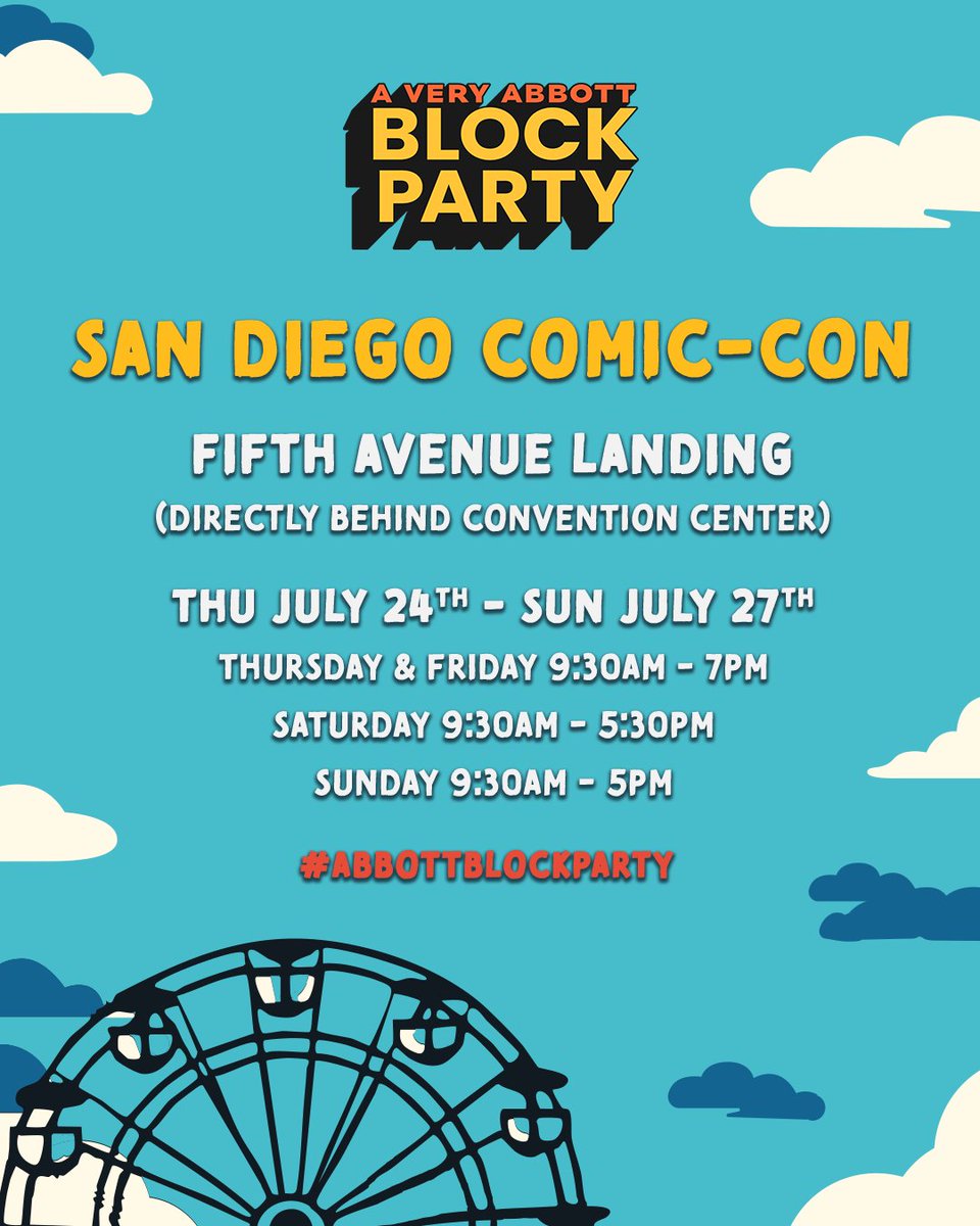 AbbottElemABC's tweet image. You're invited to the #AbbottBlockParty!! If you're in San Diego this weekend, be sure to check us out! If you can't stop by, follow along with us on social as we show you around the party of the year. 🎡✨☁️