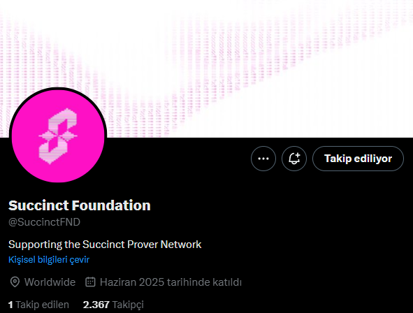 ereniumcrypto's tweet image. 🩷Succinct Foundation hesabı, @SuccinctLabs ana hesabınının foundation hesabını takibe alması ile doğrulandı.

🪂 $PROVE Geliyor...

👉@SuccinctFND GProve🩷