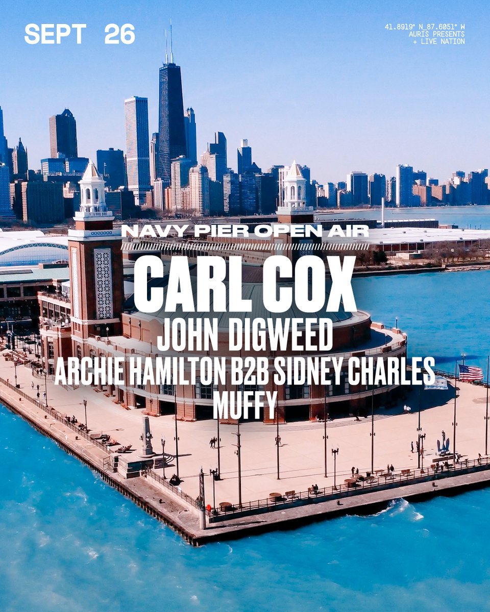 Live Nation Chicago (@livenationil) on Twitter photo PRESALE IS LIVE‼️
<a href="/Carl_Cox/">Carl Cox</a> takes over the pier for the next edition of <a href="/NavyPier/">Navy Pier</a> Open Air 2025 on September 26 with <a href="/DJJohnDigweed/">John Digweed</a>, <a href="/archiebhamilton/">Archie Hamilton</a> b2b <a href="/SidneyCharlesM/">Sidney Charles Music</a> and Muffy!
Secure your spot with code: LIGHTS
🎟️ livemu.sc/4o84moc PRESALE IS LIVE‼️
<a href="/Carl_Cox/">Carl Cox</a> takes over the pier for the next edition of <a href="/NavyPier/">Navy Pier</a> Open Air 2025 on September 26 with <a href="/DJJohnDigweed/">John Digweed</a>, <a href="/archiebhamilton/">Archie Hamilton</a> b2b <a href="/SidneyCharlesM/">Sidney Charles Music</a> and Muffy!
Secure your spot with code: LIGHTS
🎟️ livemu.sc/4o84moc