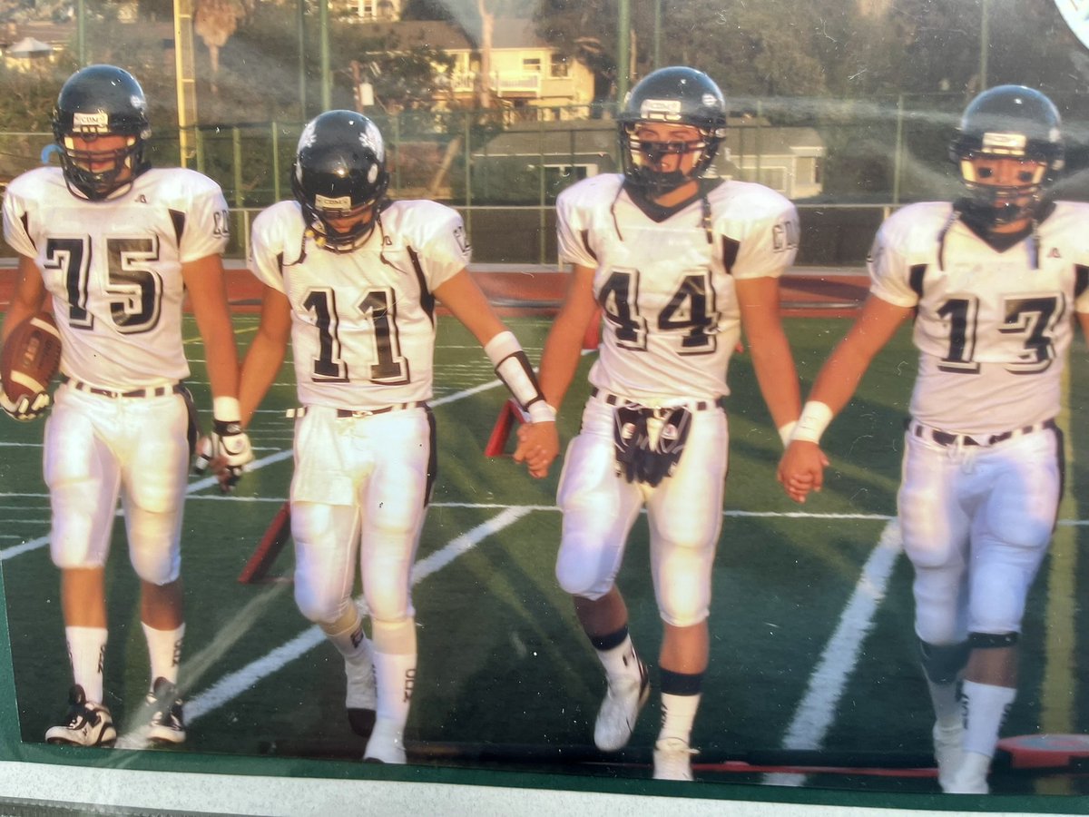 CDMFOOTBALL's tweet image. This felt like Mt. Rushmore coming at you in 2006. Max Prescott, Hunter Alder, Kevin Rask and Erik Rask cut quite the imposing figures walking out for the coin toss. Apparently their golf games are just as impressive. Come find out on July 31st.