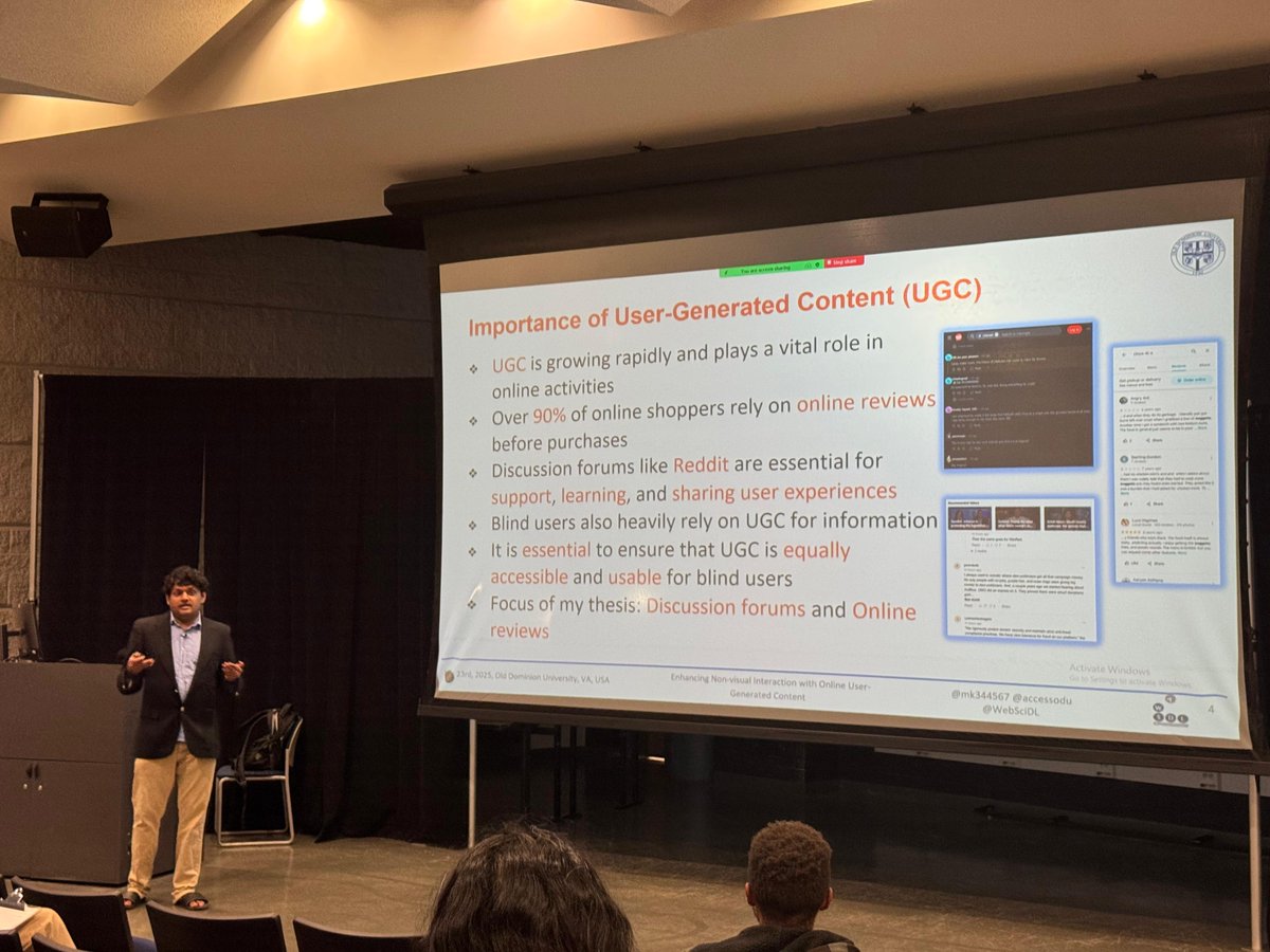 Md Javedul Ferdous (@jaf_ferdous) on Twitter photo Congratulations to Mohan (<a href="/mk344567/">Mohan Krishna Sunkara</a>) for successfully defending his dissertation! 🎉 His research introduced innovative tools that transformed how blind users efficiently navigate online discussions and reviews using screen readers.
/cc <a href="/ODU/">Old Dominion University</a> <a href="/ODUSCI/">ODU College of Sciences</a> <a href="/oducs/">ODU Computer Science</a> <a href="/accessodu/">Accessible Computing Lab</a> <a href="/WebSciDL/">WS-DL Group, ODU CS</a> Congratulations to Mohan (<a href="/mk344567/">Mohan Krishna Sunkara</a>) for successfully defending his dissertation! 🎉 His research introduced innovative tools that transformed how blind users efficiently navigate online discussions and reviews using screen readers.
/cc <a href="/ODU/">Old Dominion University</a> <a href="/ODUSCI/">ODU College of Sciences</a> <a href="/oducs/">ODU Computer Science</a> <a href="/accessodu/">Accessible Computing Lab</a> <a href="/WebSciDL/">WS-DL Group, ODU CS</a>