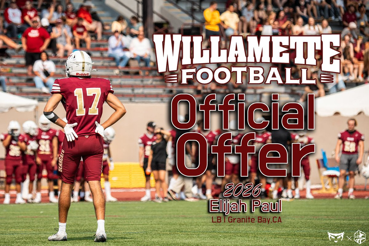After great conversations with <a href="/Rude_WUBearcats/">Tim Rude</a> and <a href="/CoachMagana/">Coach Magaña</a>, I am honored and humbled to announce that I have received and offer from <a href="/WillametteFB/">Willamette Football</a> .
#AGTG <a href="/AricWilliams3/">Coach Aric Williams</a> <a href="/Coach_G_Magana/">Gerardo Magaña</a> <a href="/benlweiner/">Ben Weiner</a> <a href="/coachjimvert/">Jim Vert</a> <a href="/granitebaygrizz/">Granite Bay Football</a> <a href="/SacBee_JoeD/">Joe Davidson</a>