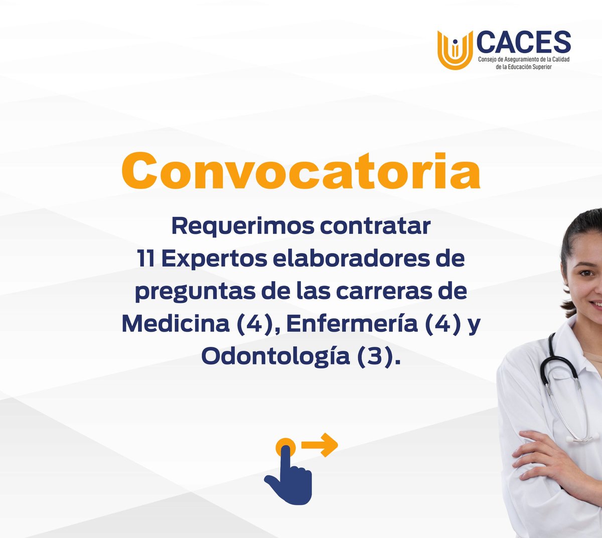 Caces_Ec's tweet image. #OfertaLaboral
💼 ⌛ Aún tienes tiempo para aplicar a la convocatoria para expertos elaboradores de preguntas de las carreras de Medicina, Enfermería y Odontología.
