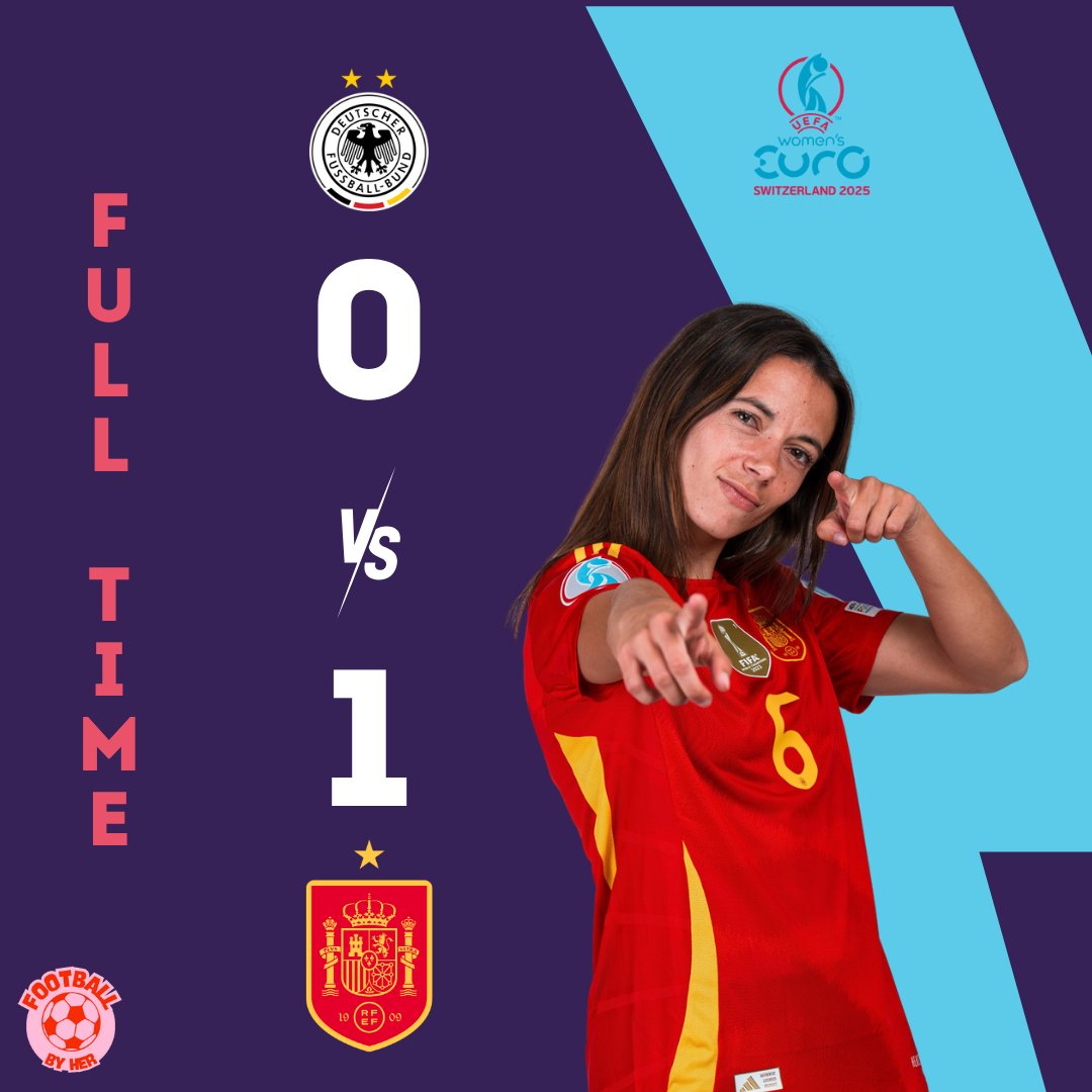 🇪🇸 Spain reach the final!
Spain secured their place in the UEFA Women’s Euro 2025 final with a 1–0 victory over Germany after extra time in the semi-final.
Next up, they face England in what promises to be a thrilling final showdown. 🏆
#WEuro2025 #Spain #Germany #WomensEuroFinal