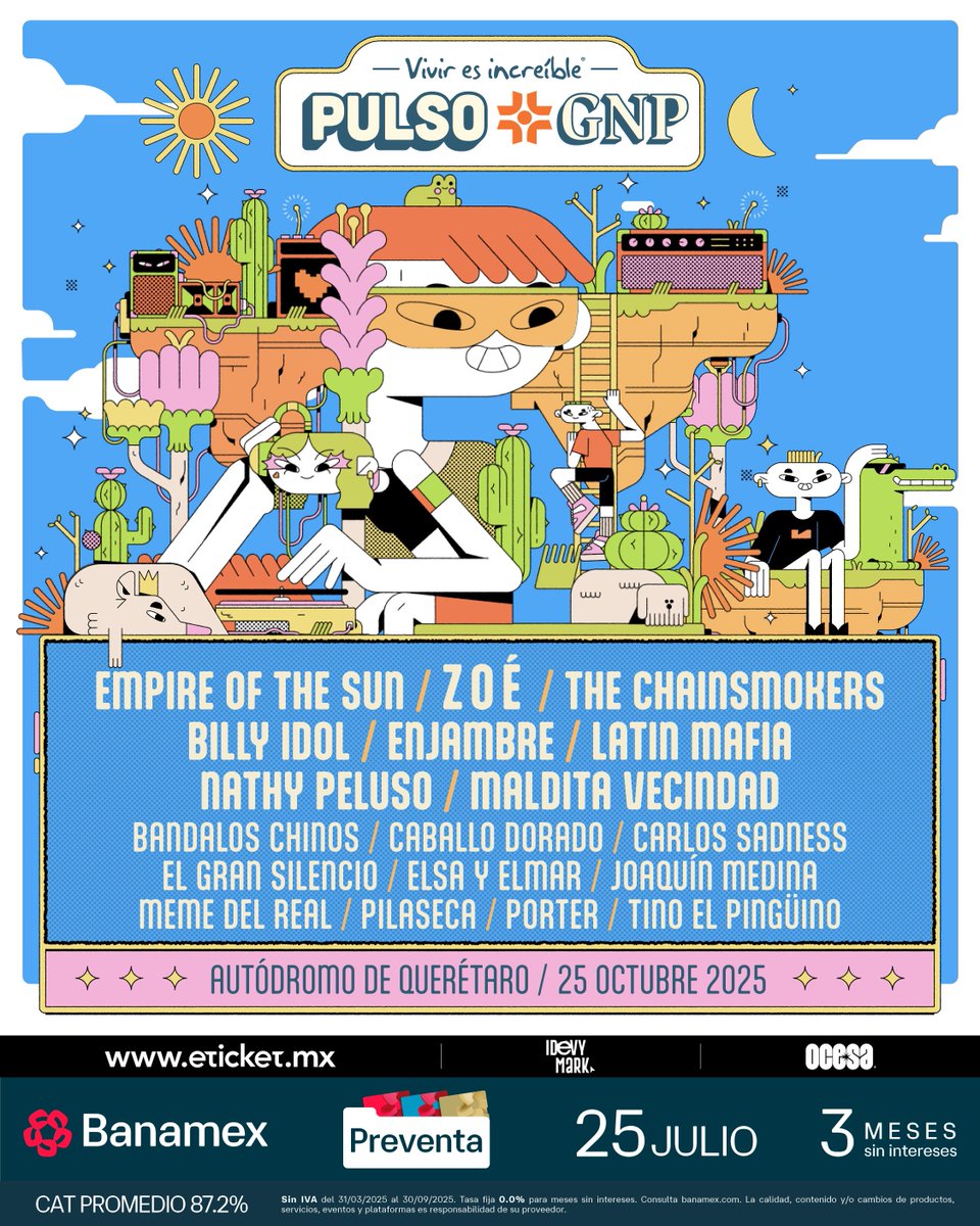 ailoviutl's tweet image. 🚨 CARTEL REVELADO 🚨

🧿 Pulso GNP 🧿
🗓️ 25 de Octubre del 2025 🗓️
🏟️ Autódromo de QRO 🏟️
📍 Querétaro 📍 🇲🇽 México 🇲🇽

🎫 Fechas de Preventas 🎫

Preventa Banamex: Viernes 25 de Julio 11 AM
Venta General: Sábado 26 de Julio 11:00 AM

🎟️ Precios de Boletos en Breve 🎟️

💲…