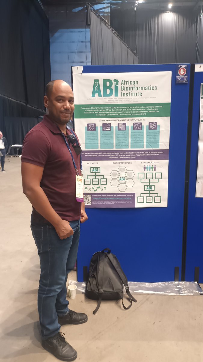Nicky_Mulder's tweet image. The @AfrBioInstitute ABI poster was presented at ISMB ECCB 2025 in Liverpool. One of our Interim council members, Oussama Souiai was available to answer questions from conference participants.