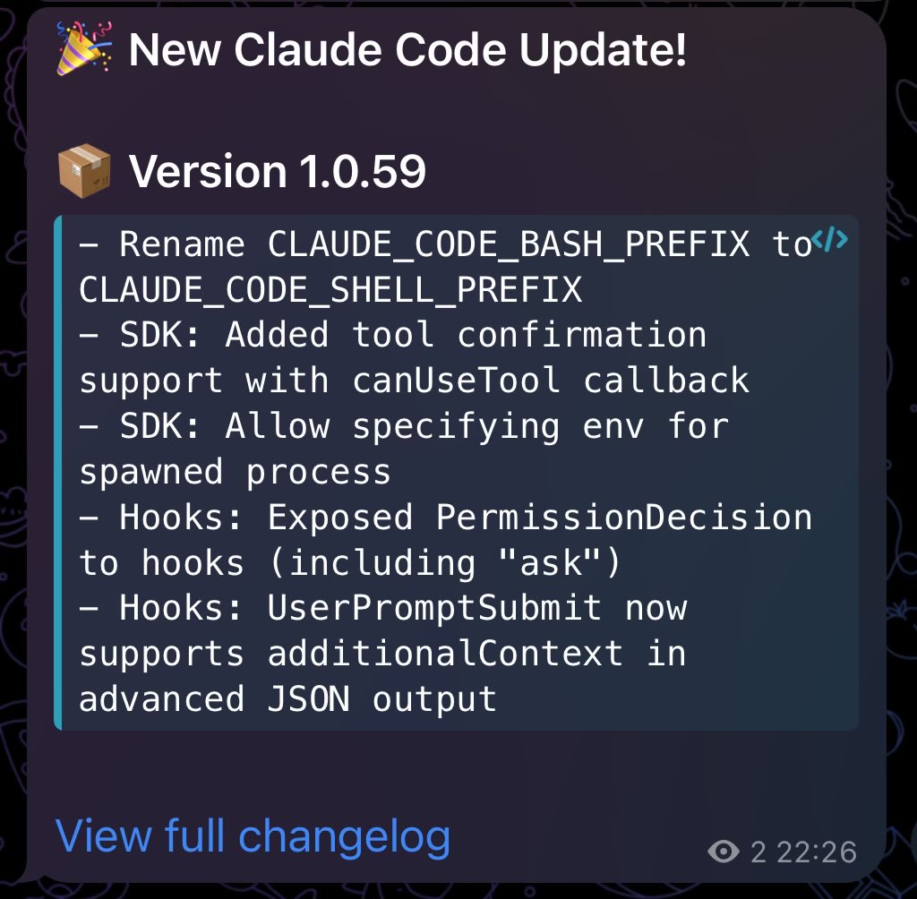 A bunch of updates to Claude Code just got published:

- Can now read PDFs
- Specify a model in custom slash commands
- Shift+Tab mode switch on Windows
- PermissionDecision available in hooks

Check link below for updates 1.0.55 to 1.0.59