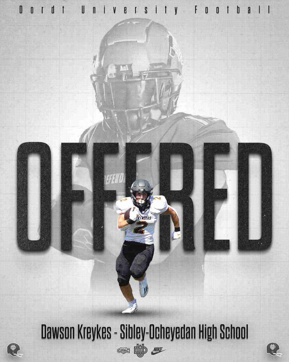 DawsonKreykes's tweet image. After a great camp and conversation with @Luke_Teiger, I am blessed to receive an offer to play football at @DordtFB! #AGTG #DefenderWay