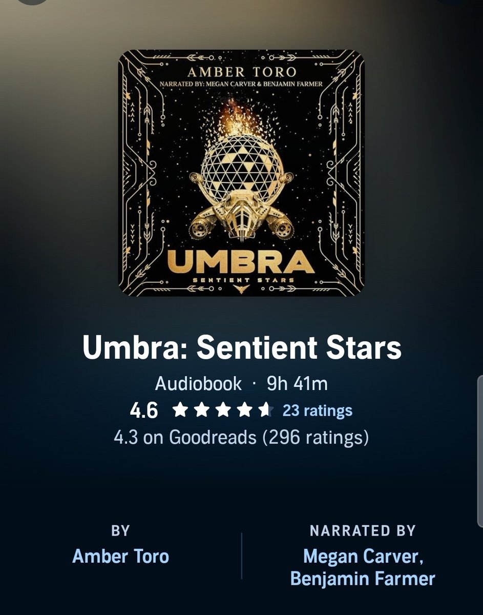 AmberRaeToro's tweet image. Thank you for 300 audiobook sales 🫶✨️🚀 Hearing my story narrated for the first time might be one of the coolest author experiences!

Umbra is a space opera spin on romantasy with:

⭐️ Action &amp;amp; adventure
🚀 Found family
⭐️ Banter
🚀 Sentient starships
⭐️Slow burn
🚀 Sparring