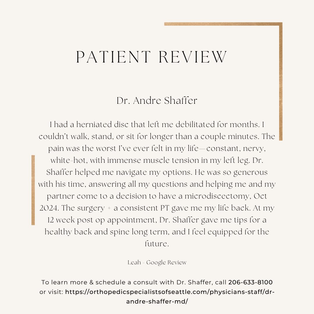 Have pain and/or discomfort in your back and need a trusted &amp; skilled surgeon for a consultation? Dr. Andre Shaffer is a triple board-certified orthopedic surgeon in Seattle who specialized in treating spine conditions. 

To learn more &amp;schedule today, orthopedicspecialistsofseattle.com/physicians-sta…