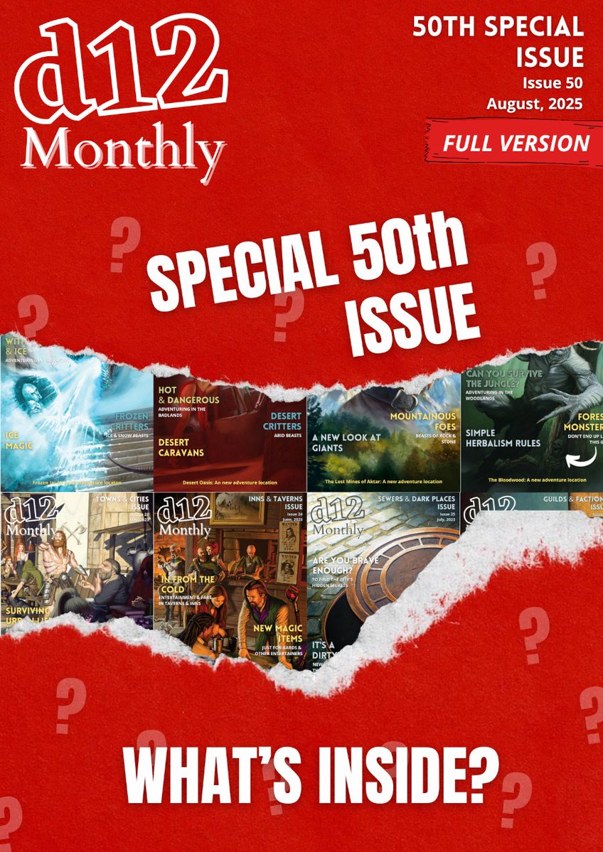 yum_dm's tweet image. Coming in August... the 50th issue of d12 Monthly.
I am going back to my #TTRPG roots with this issue. #DnD #DungeonsAndDragons