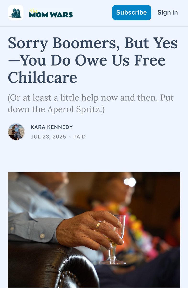 Bethany S. Mandel (@bethanyshondark) on Twitter photo It’s fight club over at <a href="/TheMomWars/">The Mom Wars</a> today about boomers and childcare.
Here <a href="/karakclairmont/">Kara Kennedy</a> is wrong: themomwars.substack.com/p/sorry-boomer… It’s fight club over at <a href="/TheMomWars/">The Mom Wars</a> today about boomers and childcare.
Here <a href="/karakclairmont/">Kara Kennedy</a> is wrong: themomwars.substack.com/p/sorry-boomer…