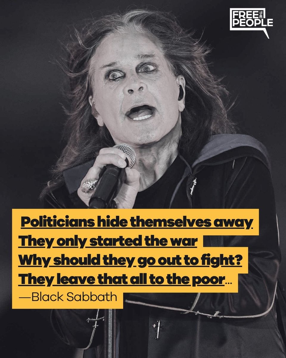 freethepeople's tweet image. The lyrics of Black Sabbath's 'War Pigs' will live on and serve as a reminder of the evils of war.