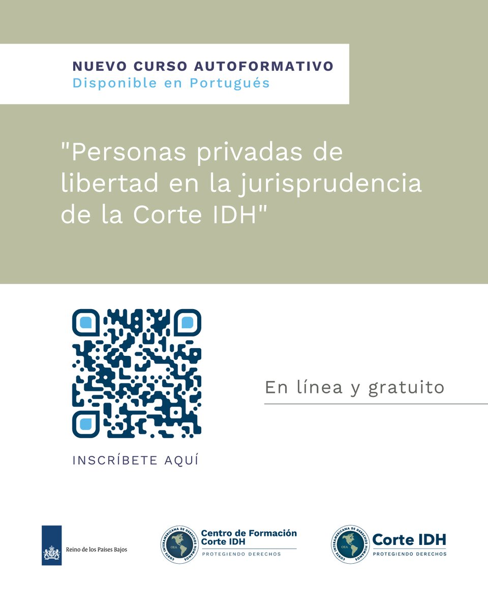CorteIDH's tweet image. 📘 ¡Nuevo curso disponible!
La Corte Interamericana de Derechos Humanos presenta su nuevo curso autoformativo en portugués: “Personas privadas de libertad en la jurisprudencia de la Corte IDH".
A lo largo de 10 video clases, este curso ofrece una capacitación completa sobre el…