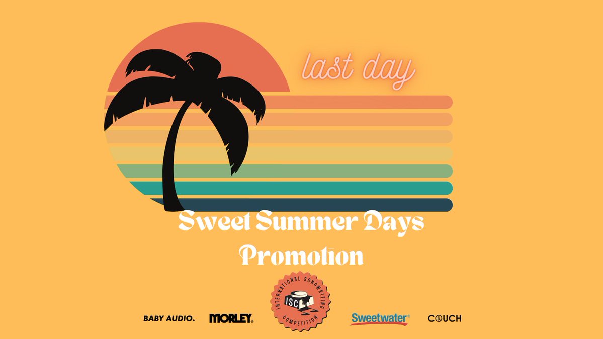 Our Sweet Summer Days promo ends TONIGHT at midnight!  Don’t miss your shot to win amazing prizes.

Enter now before it’s gone --&gt; tinyurl.com/4h99az32
#isc25 #songwriter #singersongwriter #songwriting #writer #storyteller #morley #babyaudio #couch #sweetwater