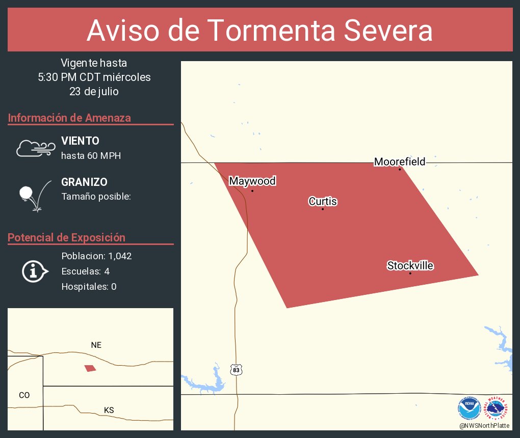 NWSNorthPlatte's tweet image. Aviso de Tormenta Severa incluye Curtis NE, Maywood NE, Moorefield NE hasta las 5:30 PM CDT