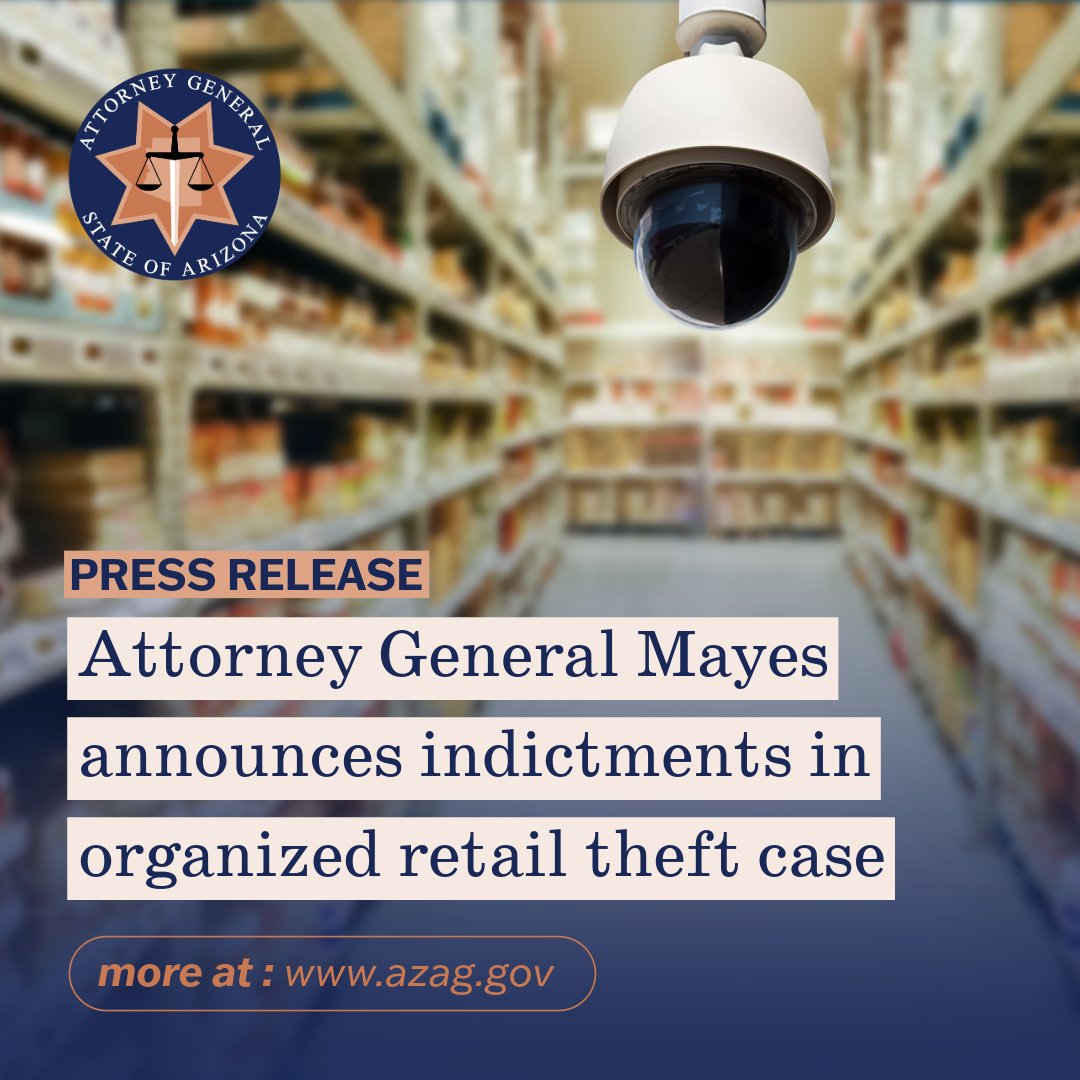 AZAGMayes's tweet image. Organized retail crime isn’t just about stolen merchandise—it’s about criminal networks exploiting communities, threatening workers, and driving up costs for families. Those who defraud businesses will face serious consequences in our state.
More here: azag.gov/press-release/…