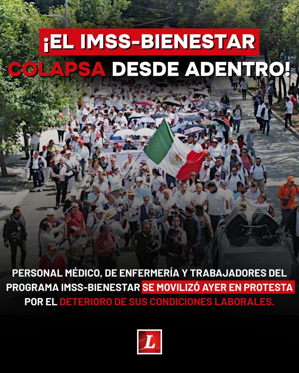🇲🇽 Nacional | 🏥💥 | Personal del IMSS-Bienestar protesta por falta de medicamentos y despidos
Enfermeras, médicos y trabajadores tomaron las calles por el deterioro del sistema de salud y promesas incumplidas.

📌 Nota completa en 👇👇👇
bit.ly/450Y8NR

#IMSSBienestar