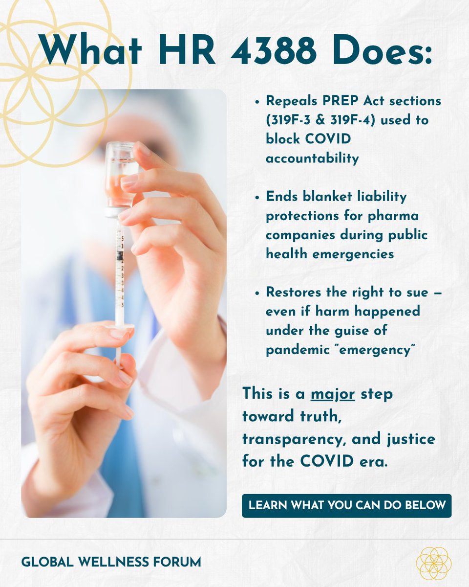 G_W_Forum's tweet image. 🚨 MAJOR COVID ACCOUNTABILITY UPDATE 🚨
Rep. Thomas Massie introduced HR 4388 — a bill to REPEAL the PREP Act, which gave pharmaceutical companies blanket immunity during COVID-19.
What that meant:
No liability
No accountability
No justice for injuries, cover-ups, or coercion…