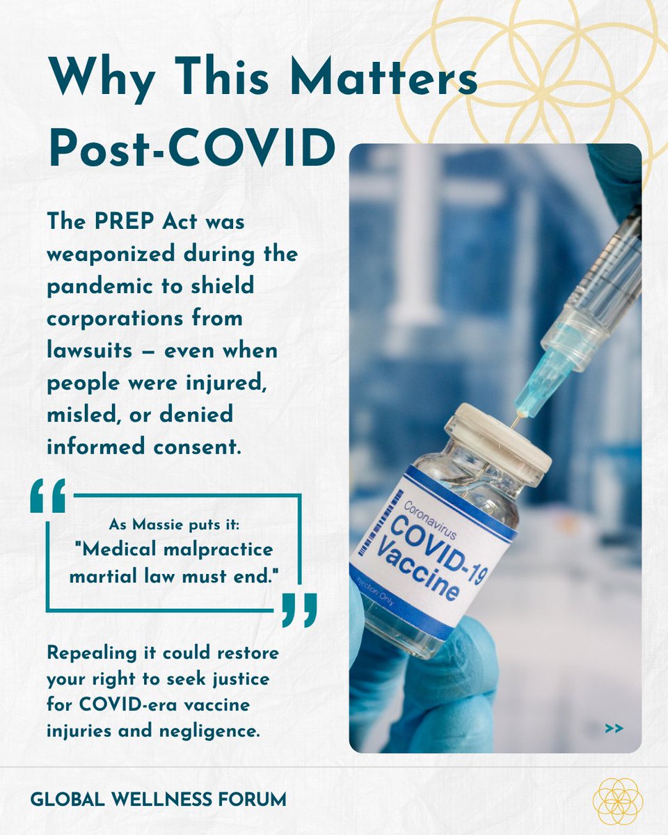 G_W_Forum's tweet image. 🚨 MAJOR COVID ACCOUNTABILITY UPDATE 🚨
Rep. Thomas Massie introduced HR 4388 — a bill to REPEAL the PREP Act, which gave pharmaceutical companies blanket immunity during COVID-19.
What that meant:
No liability
No accountability
No justice for injuries, cover-ups, or coercion…