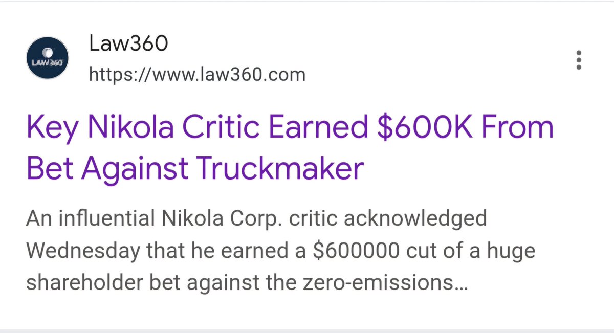 I'm confused! <a href="/SECLawyer101/">SEC Lawyer 101</a> 

In the time since you created your blog post in support of short sellers like Nate Anderson and his Hindenburg firm, you haven't heard that Hindenburg paid the chief witness in the Nikola case $600k to create a fake testimony? 

Isn't it your lane to
