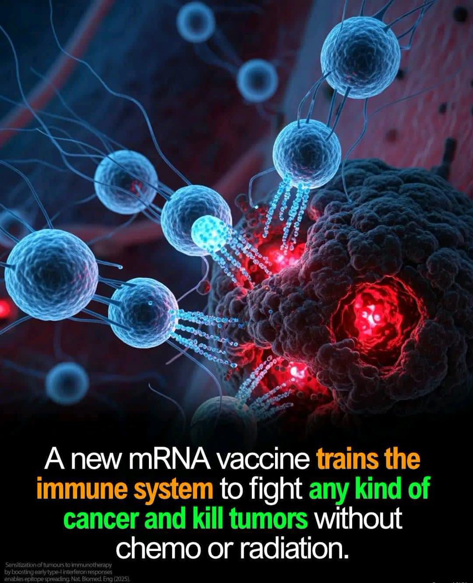 JaysonDC123's tweet image. Scientists at the University of Florida have developed a breakthrough mRNA vaccine that may be able to fight almost any type of cancer—without needing chemotherapy, surgery, or radiation. It works by reprogramming the immune system to identify and destroy tumors, even in cases…