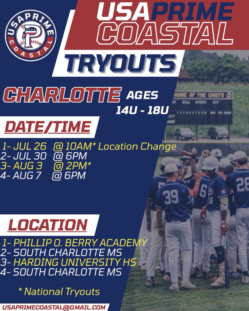 USA Prime Coastal (@usaprimecoastal) on Twitter photo LOCATION CHANGE: @usaprimecoastal Fall tryout this Saturday (7/26) has been moved to Phillip O'Berry Academy. National coaches in attendance. See our alumni list at usaprimecoastal.com.
<a href="/PGSECCharlotte/">Perfect Game SEC Charlotte</a> <a href="/PrepBaseballNC/">Prep Baseball North Carolina</a> <a href="/PrepBaseball_SC/">Prep Baseball South Carolina</a>
Register:
docs.google.com/forms/d/1jdlFB… LOCATION CHANGE: @usaprimecoastal Fall tryout this Saturday (7/26) has been moved to Phillip O'Berry Academy. National coaches in attendance. See our alumni list at usaprimecoastal.com.
<a href="/PGSECCharlotte/">Perfect Game SEC Charlotte</a> <a href="/PrepBaseballNC/">Prep Baseball North Carolina</a> <a href="/PrepBaseball_SC/">Prep Baseball South Carolina</a>
Register:
docs.google.com/forms/d/1jdlFB…
