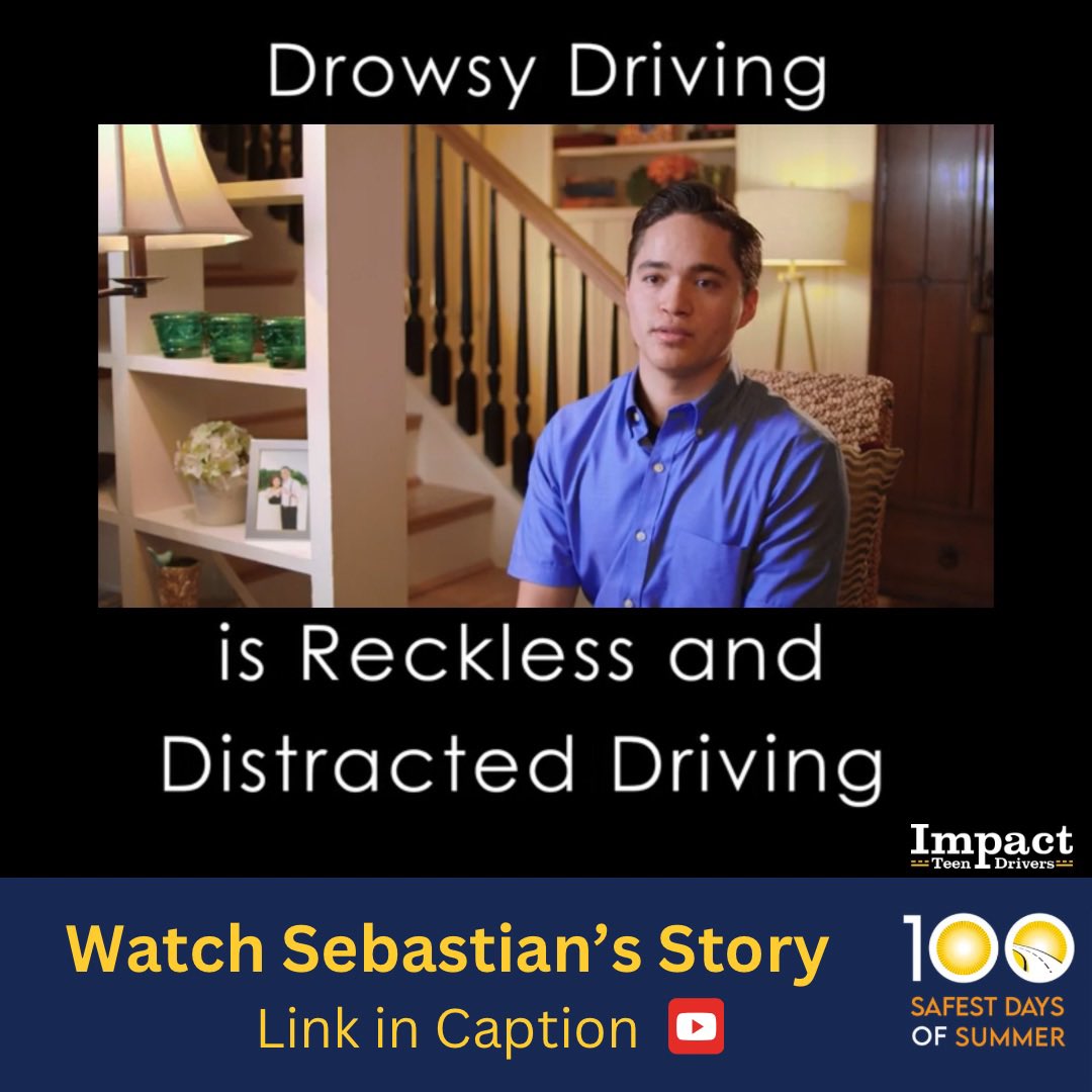 impactdrivers's tweet image. Drowsy driving is reckless and distracted driving. Watch and share Sebastian’s story. Link: youtu.be/6mtLq2PJbtQ?si…
#100SafestDaysOfSummer #100SafestDays #DrowsyDriving #DriveFocused @nrsforg @wesavelivesorg @saddnation