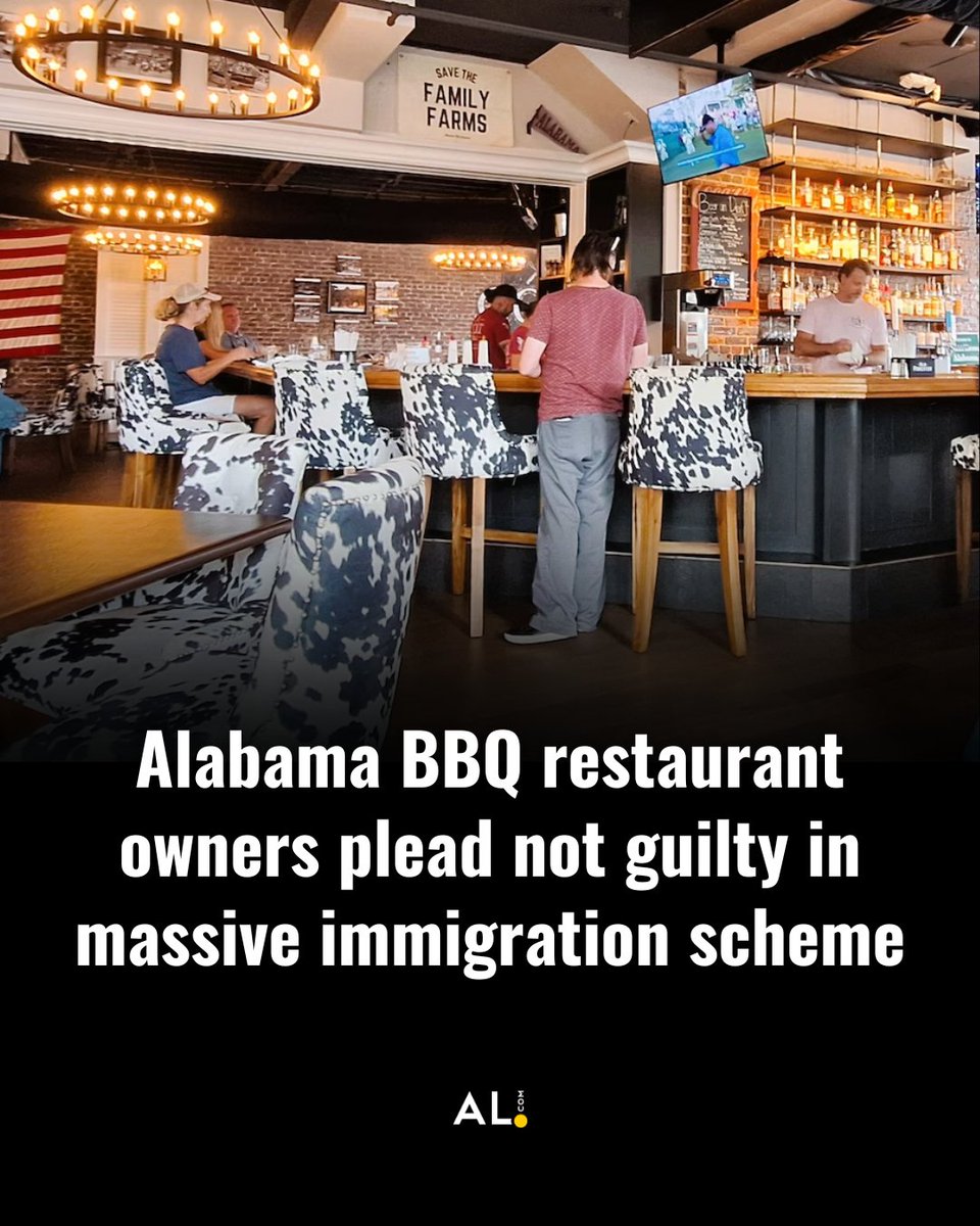 aldotcom's tweet image. 🔗: al.com/crime/2025/07/…
The owners of an Alabama barbecue restaurant involved in multi-state raids have entered not guilty pleas on charges they systematically hired undocumented immigrants to work in some of their restaurants.