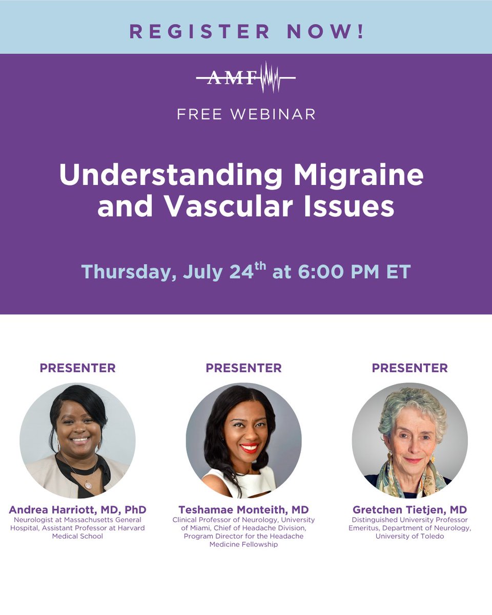 How do migraine and vascular issues overlap, and what should patients and providers watch for? Join our FREE webinar on July 24 at 6 p.m. ET to learn how hormones, medical history and access to care may affect migraine and vascular risk.

🔗Register: us06web.zoom.us/webinar/regist…
