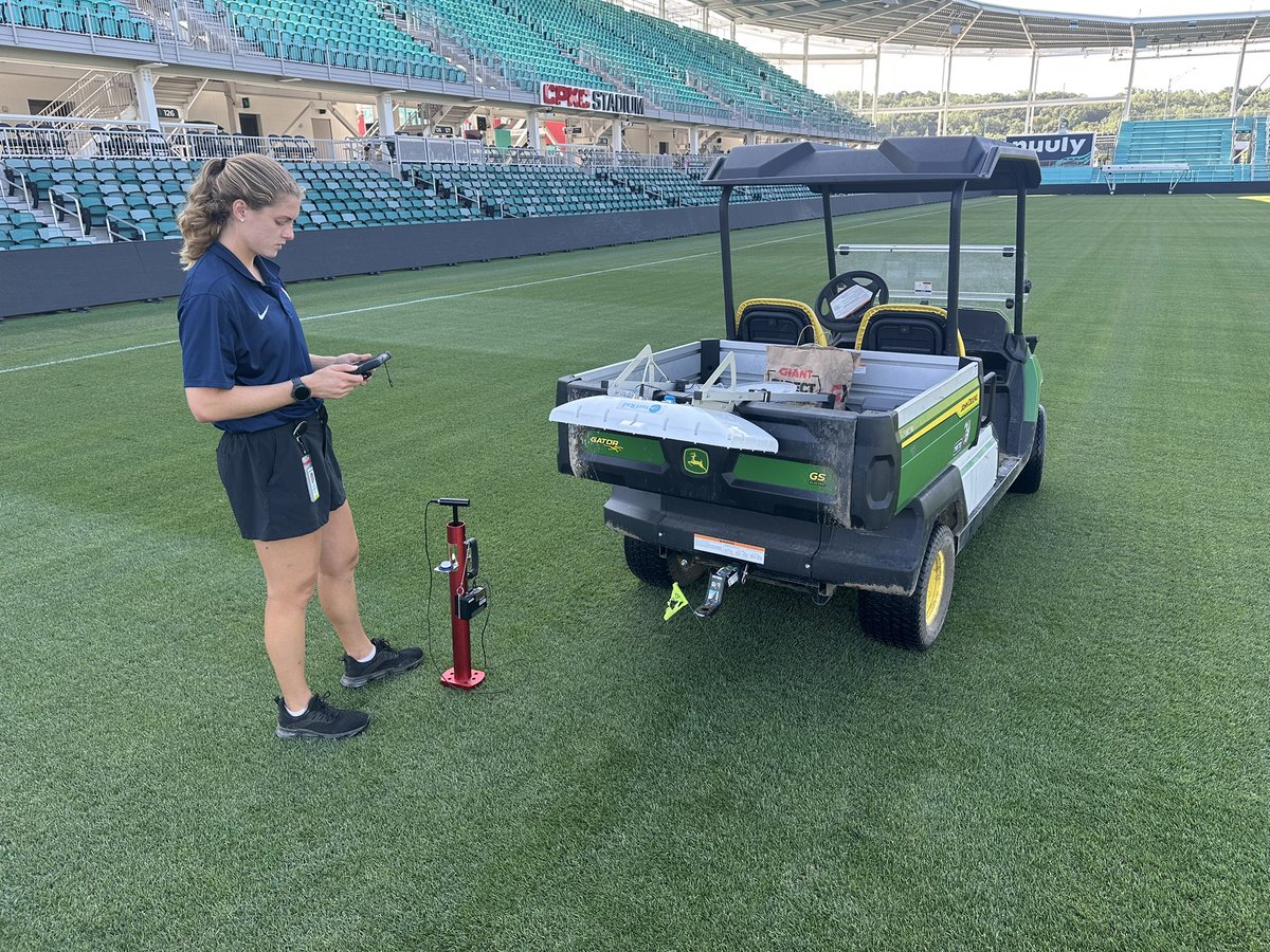 StrawTurf's tweet image. Quick visit to Kansas City to collect data with @AvaVeith at CPKC Stadium, evaluating @TerraRadTech mounting angles in a stadium scenario and comparing readings to other surface measurements.