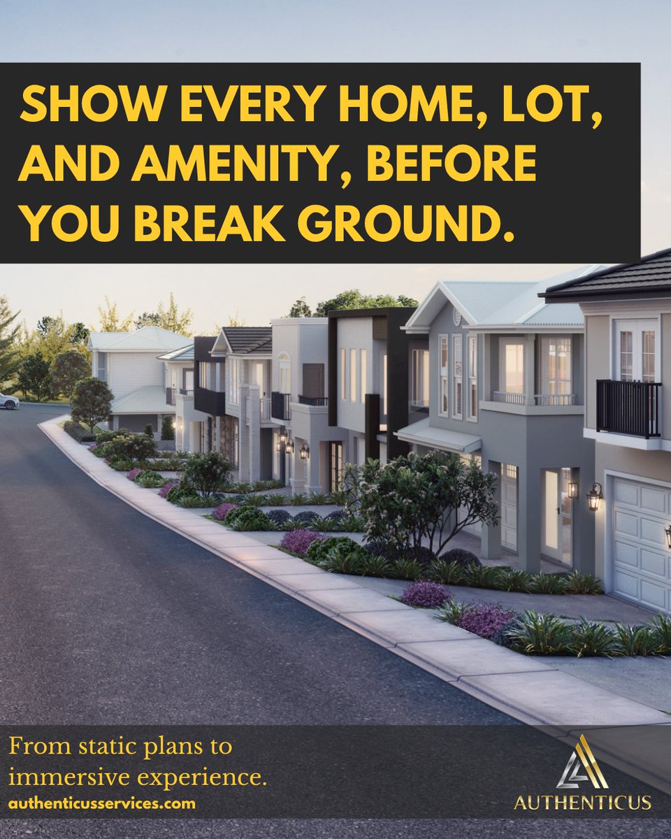 AuthenticusHou's tweet image. Authenticus gives land developers the power to visualize entire communities—streetscapes, floor plans, site maps, and amenities—all in high-fidelity renderings and immersive walkthroughs.   
#RealEstateDevelopment #SiteVisualization #StreetscapeRendering #SellBeforeYouBuild