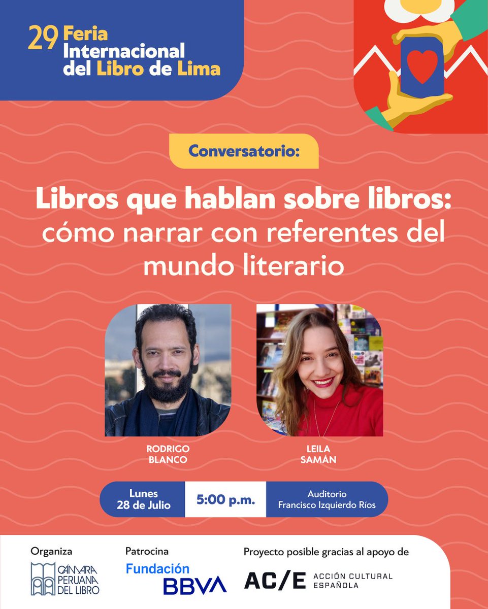 FILLima2025's tweet image. Rodrigo Blanco y Leila Samán conversan sobre libros dentro de libros 📚
🗓️ Lun 28 jul | 🕔 5:00 p.m.
📍 Auditorio F. Izquierdo Ríos
🎟️ Entradas: teleticket.com.pe/fil-lima-2025
Organiza: @CamaraLibroPe
Con el apoyo de @acecultura