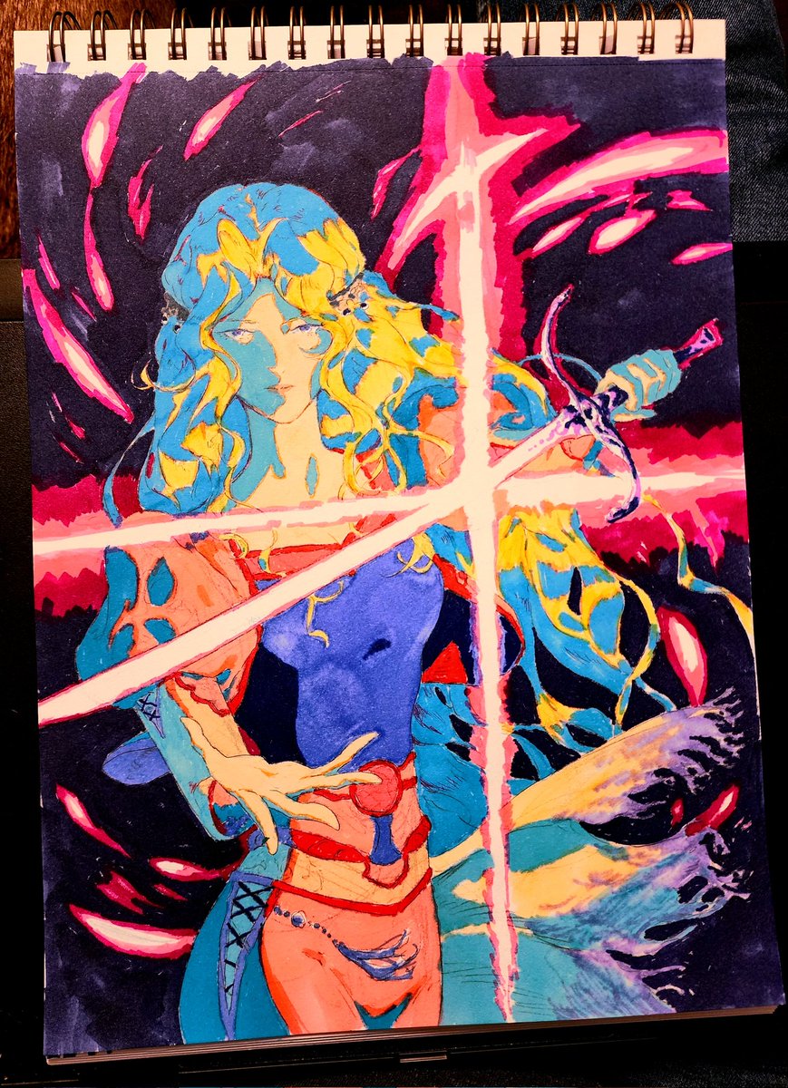 SamuelDeats's tweet image. Rune Knight Celes, Final Fantasy VI.⚔️🎇
Trying out alcohol-based markers this time, interesting difference in behavior from the water-based. 🤔