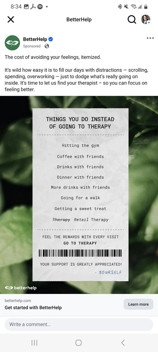 JaredWalczak's tweet image. Spending time with friends, hitting the gym, and going for a walk are not distractions or dodges.
Someone might need therapy in addition to coffee with friends. But it's emotionally healthy and should be encouraged, not dismissed as a dodge.