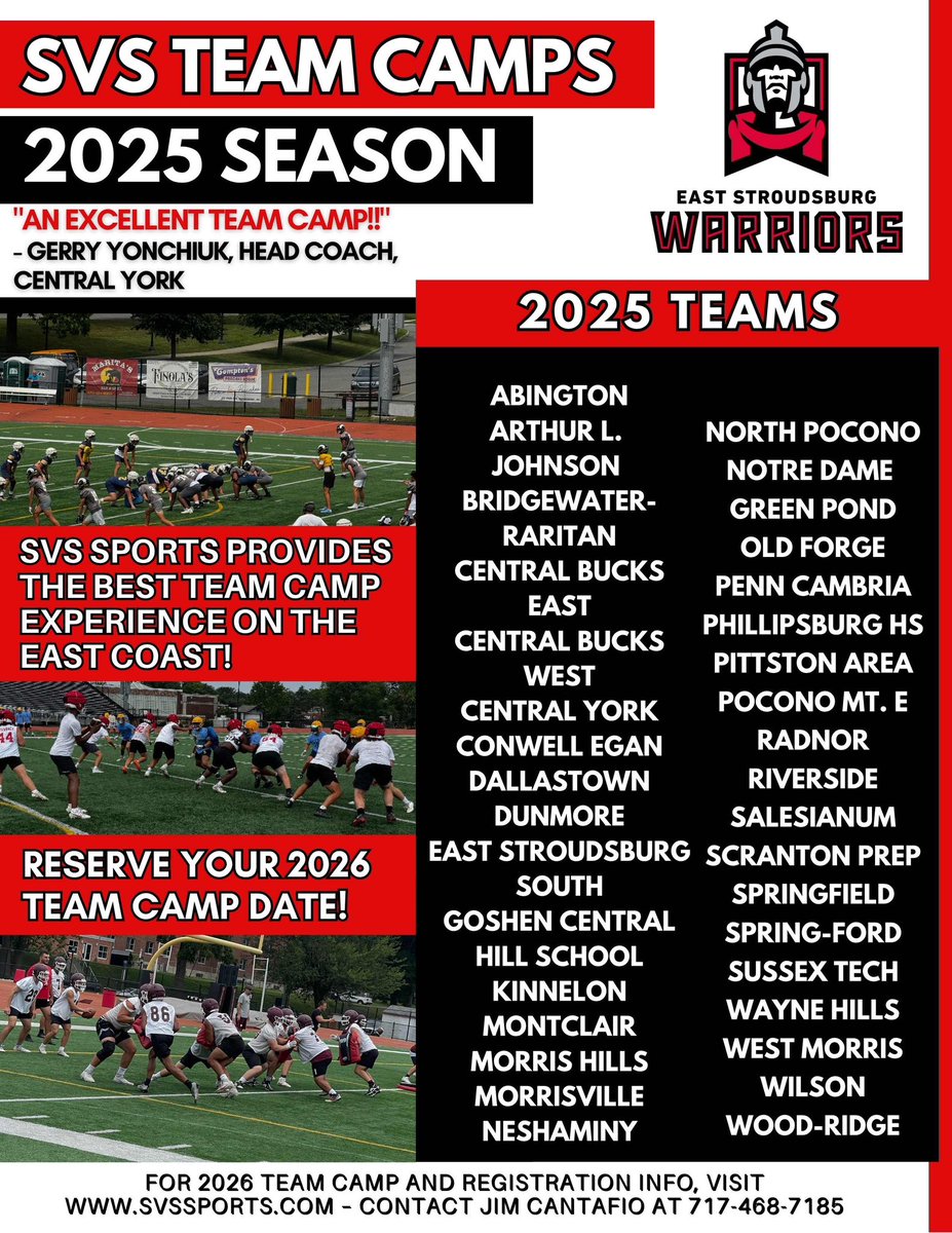 Coach Jim Cantafio (@svsqb) on Twitter photo SVS TEAM CAMPS — Thanks to Millersville Univ, East Stroudsburg Univ and all of the coaches, teams and players that attended our Team Camps this year.
Now is the time to reserve your slot for our 2026 Team Camps. Contact me at 717-468-7185 or jim@svssports.com
Good luck this SVS TEAM CAMPS — Thanks to Millersville Univ, East Stroudsburg Univ and all of the coaches, teams and players that attended our Team Camps this year.
Now is the time to reserve your slot for our 2026 Team Camps. Contact me at 717-468-7185 or jim@svssports.com
Good luck this