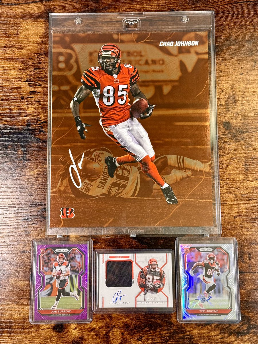 _AustinFinley_'s tweet image. Absolutely beautiful mailday courtesy of @Tonybizzieri 🐅

-Jumbo Chad Johnson Fanatics Auto /25
-Joey B Prizm Purple /125
-Chad National Teeasures Patch Auto /49
-Tee Prizm Silver Auto

Thank you, Tony!! 🔥