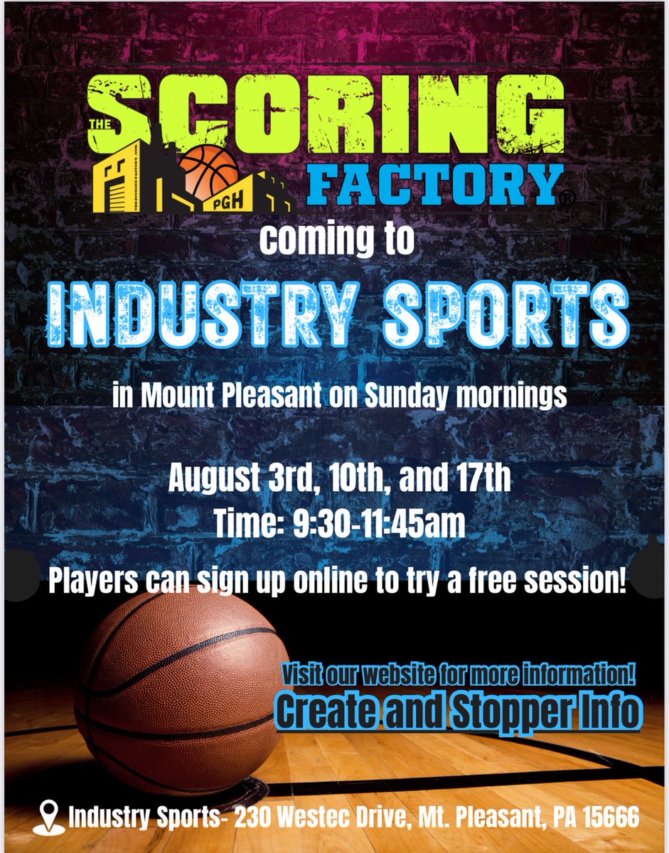 ScoringFactory's tweet image. SPREAD THE WORD - Coming to Industry Sports in Mt. Pleasant starting August 3rd. Check out our website for more details! #Basketball #Pittsburgh #Hoops #Trending #Share #New #Practice #Training #ComeGetSome!
