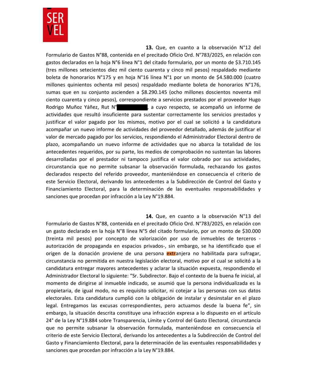 Informa3Chile's tweet image. 🔴 ALERTA: @ServelChile RECHAZA la rendición de Gastos electorales de Mario Desbordes por "Omisiones Graves".

🙄 Dentro de las Faltas Graves se puede encontrar a un Ciudadano de Nacionalidad Extranjera como Donante, este no tiene derecho a Sufragio, tambien se puede encontrar a…