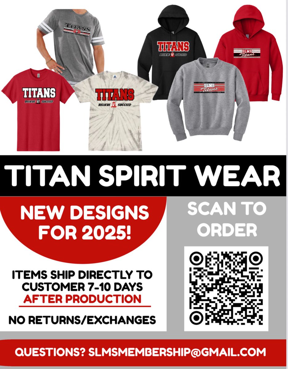 SLMS PTO (@slmstitanpto) on Twitter photo Order Titan spirit wear year round through our vendor, Fine Custom Designs! Items ship directly to customer AFTER 7-10 day production. <a href="/SLMSTitans/">Sugar Land MS</a>
tinyurl.com/titanspiritwear Order Titan spirit wear year round through our vendor, Fine Custom Designs! Items ship directly to customer AFTER 7-10 day production. <a href="/SLMSTitans/">Sugar Land MS</a>
tinyurl.com/titanspiritwear
