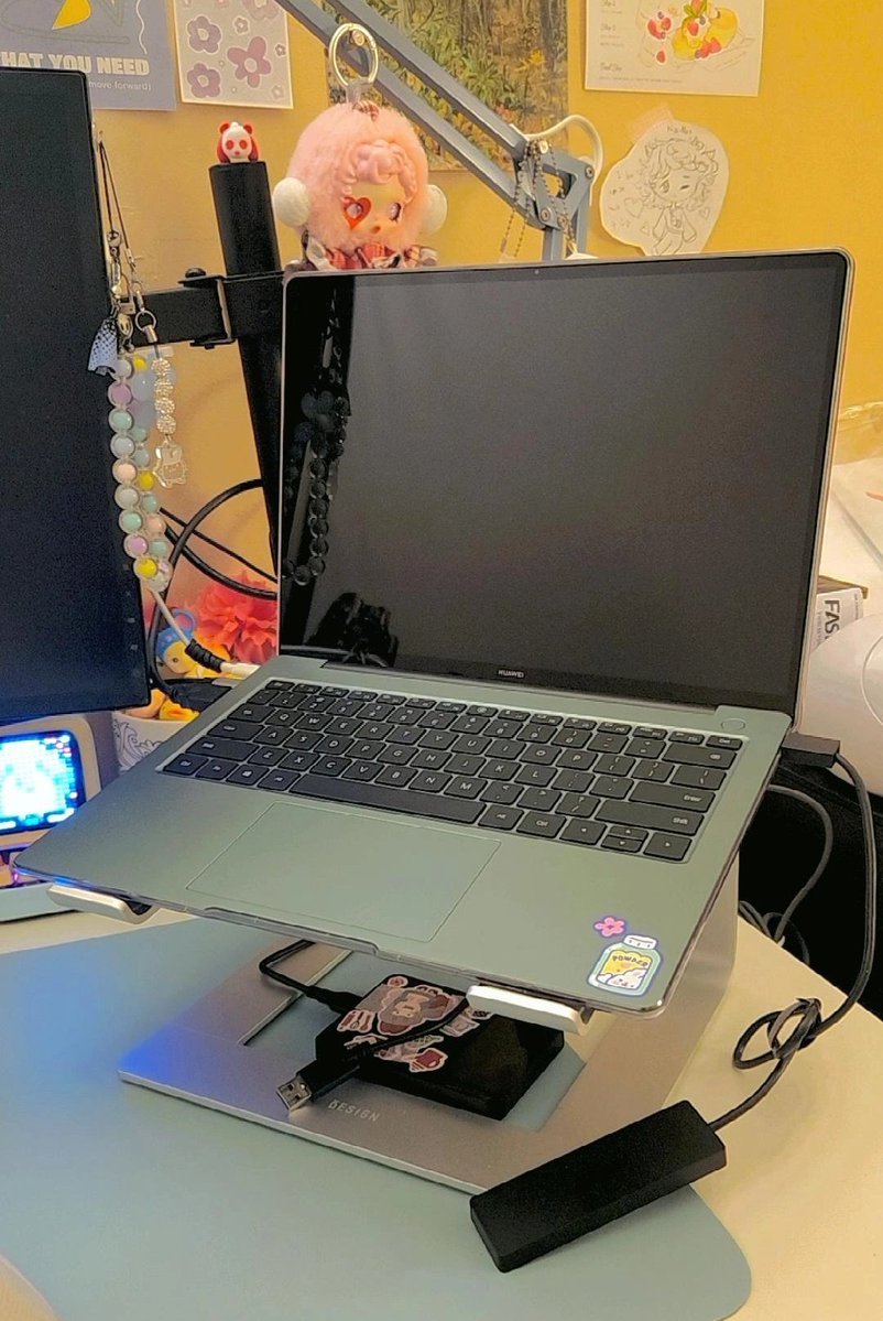 Chikuseren's tweet image. I haven&apos;t shared this yet but a couple of days ago I got a new laptop! It&apos;s so snazzy with a side of green 💚