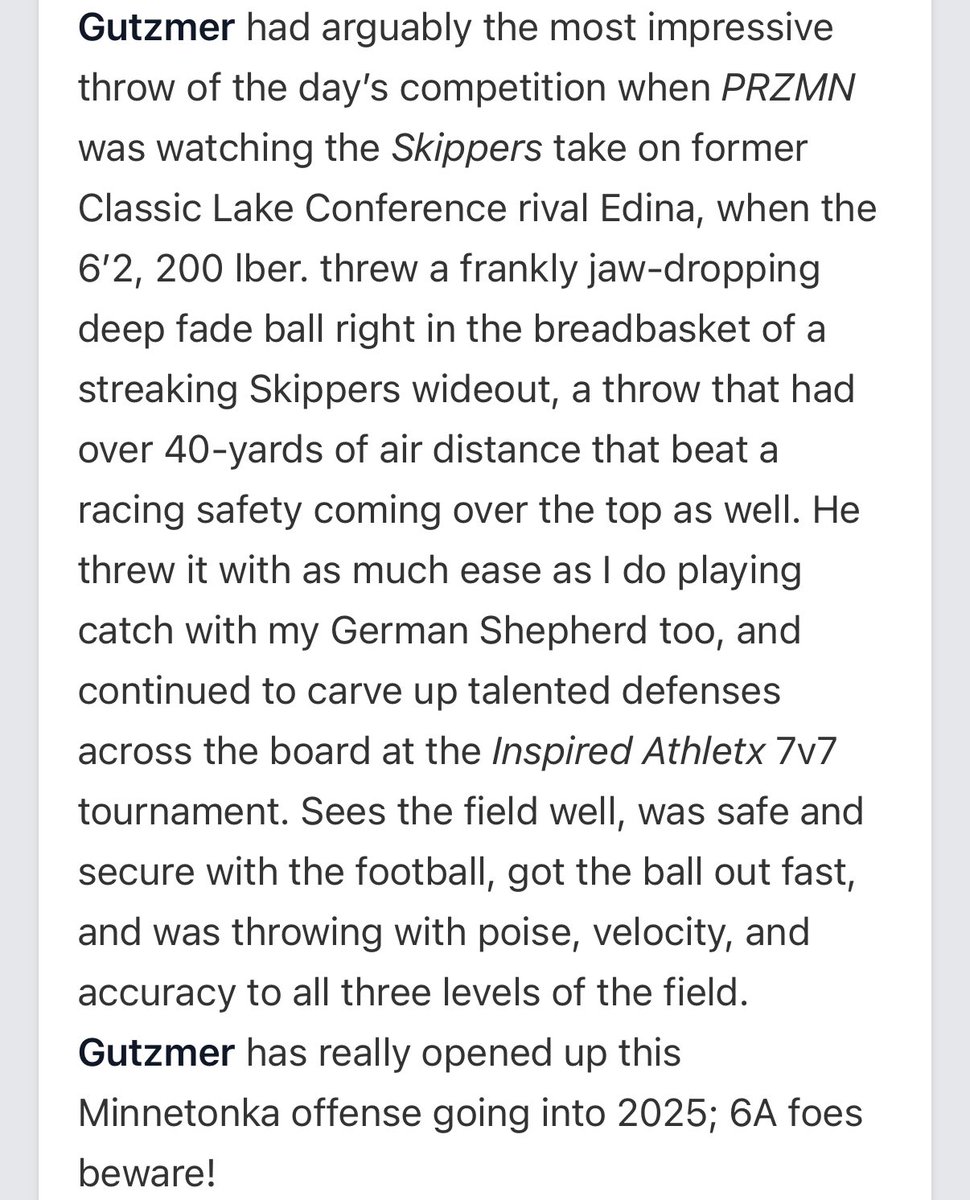 Caden Gutzmer (@cadengutzmer) on Twitter photo Thank you very much to <a href="/PrepRedzoneMN/">Prep Redzone Minnesota</a> and <a href="/OJW_Scouting/">PrepRedzone Oliver</a> for the write-up.
prepredzone.com/2025/07/inspir…
<a href="/Csampson_QBU/">Connor Sampson</a> <a href="/QuarterbackUniv/">Donovan Dooley</a> <a href="/TonkaFB/">Minnetonka Football</a> <a href="/AllenTrieu/">Allen Trieu</a> <a href="/GregSmithRivals/">Greg Smith</a> Thank you very much to <a href="/PrepRedzoneMN/">Prep Redzone Minnesota</a> and <a href="/OJW_Scouting/">PrepRedzone Oliver</a> for the write-up.
prepredzone.com/2025/07/inspir…
<a href="/Csampson_QBU/">Connor Sampson</a> <a href="/QuarterbackUniv/">Donovan Dooley</a> <a href="/TonkaFB/">Minnetonka Football</a> <a href="/AllenTrieu/">Allen Trieu</a> <a href="/GregSmithRivals/">Greg Smith</a>