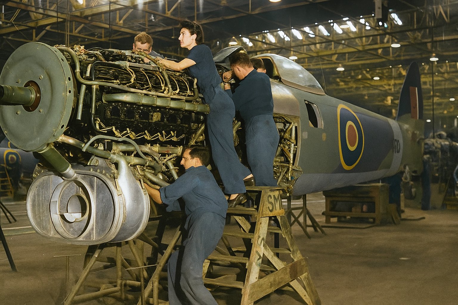 HANGAR 7 AVIATION ART on X: "Hawker Typhoon nearing completion in Gloster's  Hucclecote or Stoke Orchard factory in 1943. Aircraft powered with the Napier  Sabre II 2200 hp inline H-24 liquid-cooled sleeve-valve