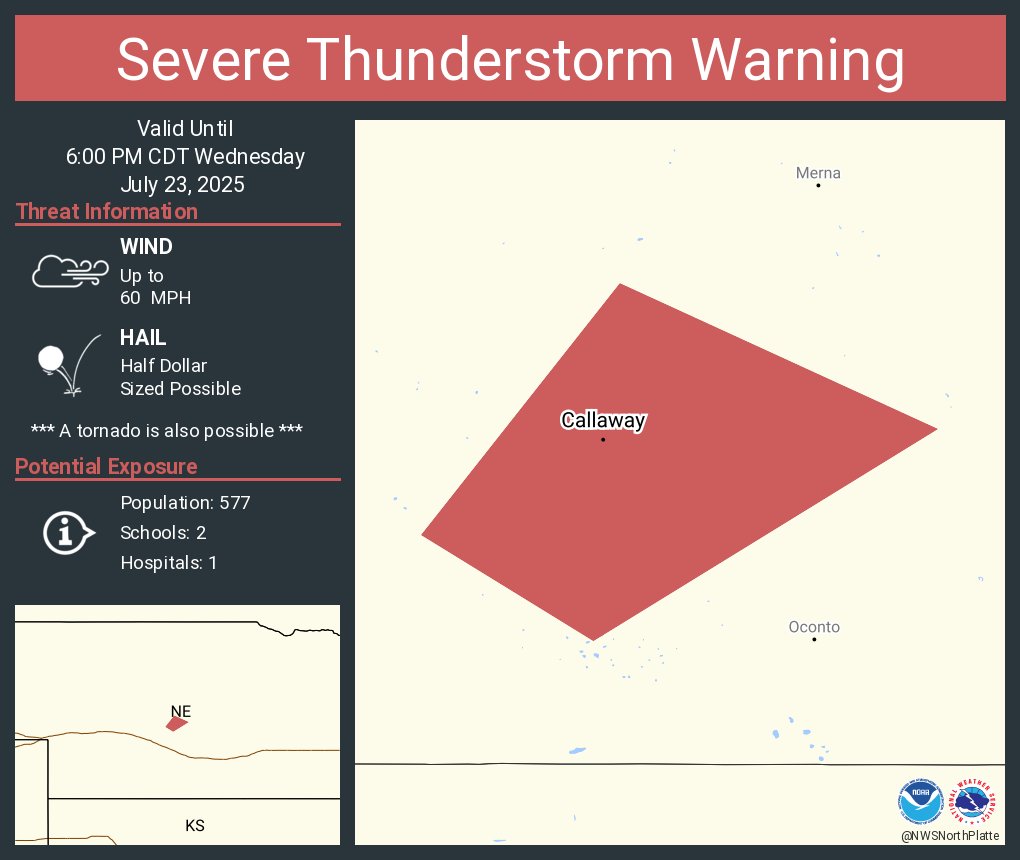 NWSNorthPlatte's tweet image. Severe Thunderstorm Warning including Callaway NE until 6:00 PM CDT