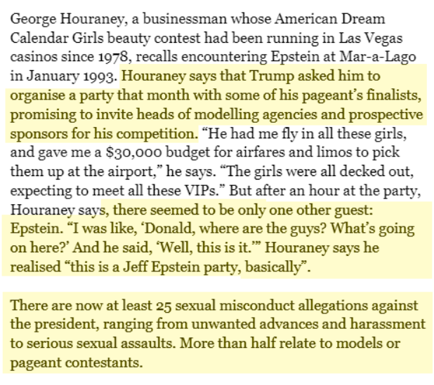 Bo Gardiner (@bo_gardiner) on Twitter photo <a href="/TheJusticeDept/">U.S. Department of Justice</a> Well that's one way for the admin to get out of answering hard questions, like:
Why did Trump fly two dozen pageant contestants to Mar-a-Lago, lying to them they'd be meeting model agency reps, in order to privately introduce them to Jeffrey Epstein? <a href="/TheJusticeDept/">U.S. Department of Justice</a> Well that's one way for the admin to get out of answering hard questions, like:
Why did Trump fly two dozen pageant contestants to Mar-a-Lago, lying to them they'd be meeting model agency reps, in order to privately introduce them to Jeffrey Epstein?