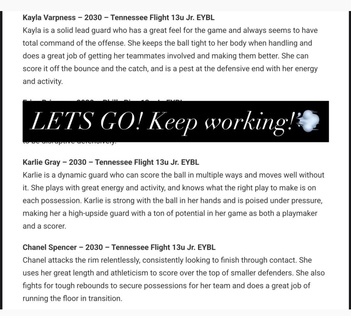 Hardest Playing Team💨 (@hpt30s) on Twitter photo <a href="/JrAllStarBB/">Jr. All-Star Girls Basketball</a> Thank you!
<a href="/KaylaVarpness/">Kayla Varpness</a> <a href="/KarlieGray2030/">Karlie Gray</a> <a href="/BigGuardChanel/">Chanel Spencer</a>
#HardestPlayingTeam 💨 <a href="/JrAllStarBB/">Jr. All-Star Girls Basketball</a> Thank you!
<a href="/KaylaVarpness/">Kayla Varpness</a> <a href="/KarlieGray2030/">Karlie Gray</a> <a href="/BigGuardChanel/">Chanel Spencer</a>
#HardestPlayingTeam 💨