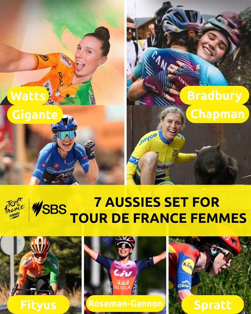 What a collection of Aussie stars set for the 2025 Tour de France Femmes! 

Plus, a special honorary mention for Catalina Soto, the Chilean with a strong Aussie connection!

 #TDFF2025 | July 26 - August 3 | SBS &amp; SBS On Demand