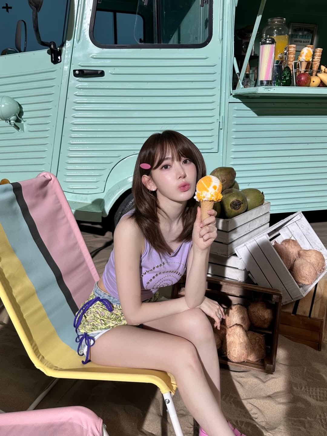 ★lesserafim サクラ★YEGG★送料込み★韓国★人気★Ribbon hat Qoo10] YEGG LE SSERAFIM SAKURA 着