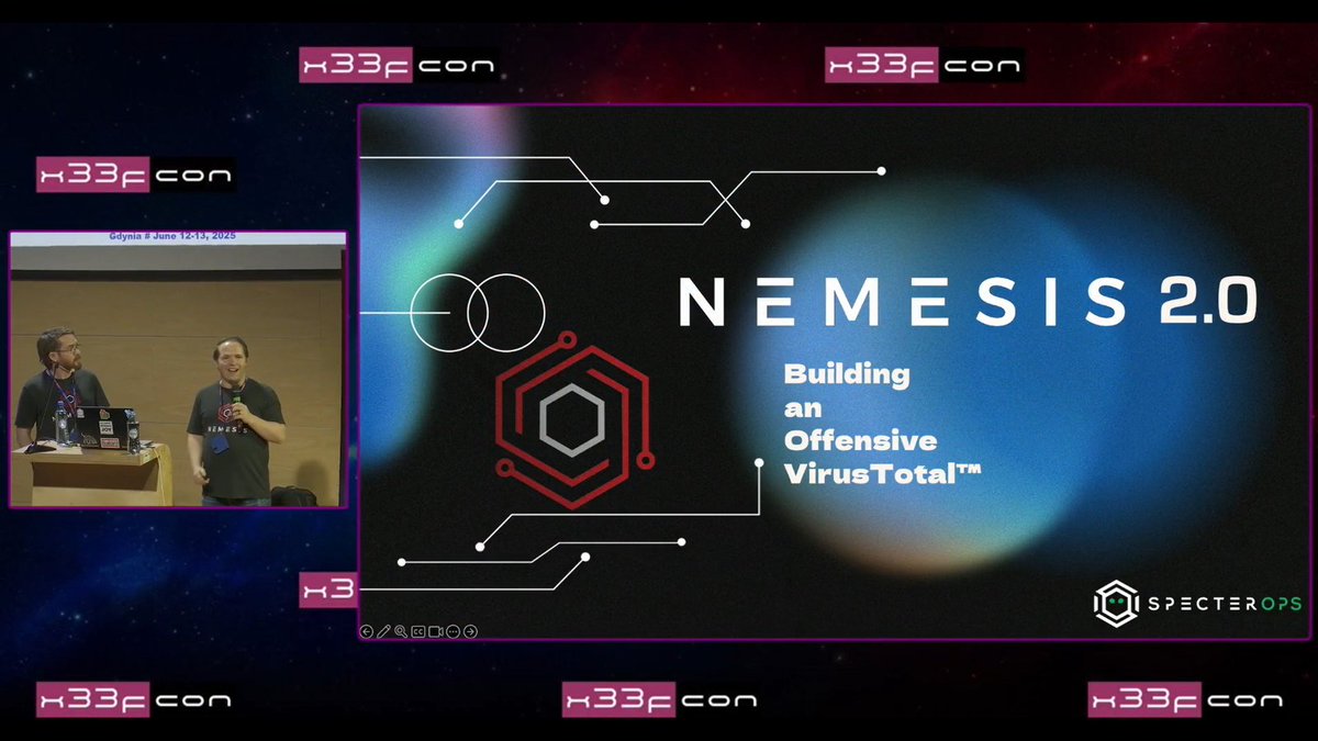 /ˈziːf-kɒn/ (@x33fcon) on Twitter photo #x33fcon 2025 talks: <a href="/tifkin_/">Lee Chagolla-Christensen</a> & <a href="/harmj0y/">Will Schroeder</a> - Nemesis 2.0: Building an Offensive VirusTotal > youtu.be/RjLqfhQGUnE #x33fcon 2025 talks: <a href="/tifkin_/">Lee Chagolla-Christensen</a> & <a href="/harmj0y/">Will Schroeder</a> - Nemesis 2.0: Building an Offensive VirusTotal > youtu.be/RjLqfhQGUnE